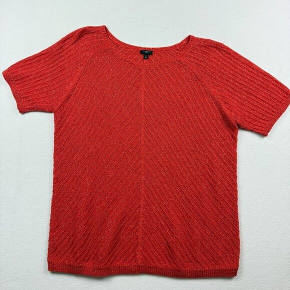 TALBOTS PLUS Short Sleeve Sweater Size 2X Womens‎ Red Gold Thread - Picture 1 of 8